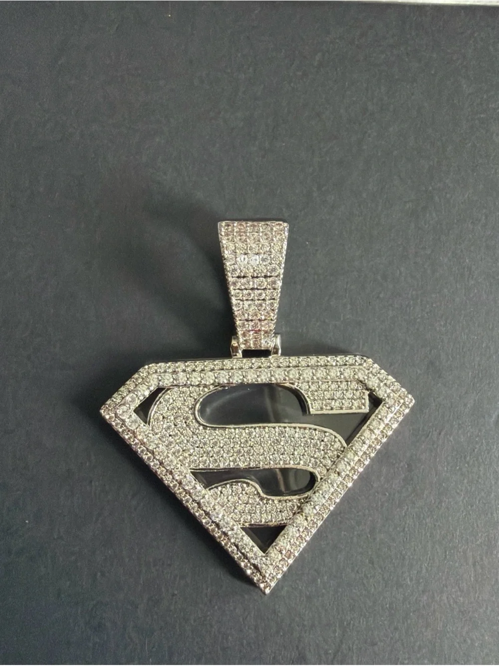 Cubic Zirconia Superman S Pendant - Silver Sparkle